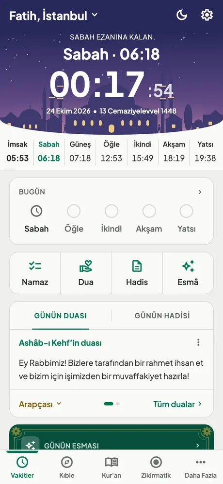 Ezan & Namaz Vakti ana ekranı